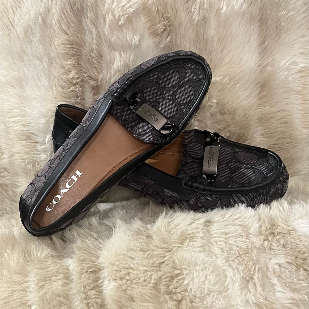 Coach Black Signature Canvas Driving Loafers